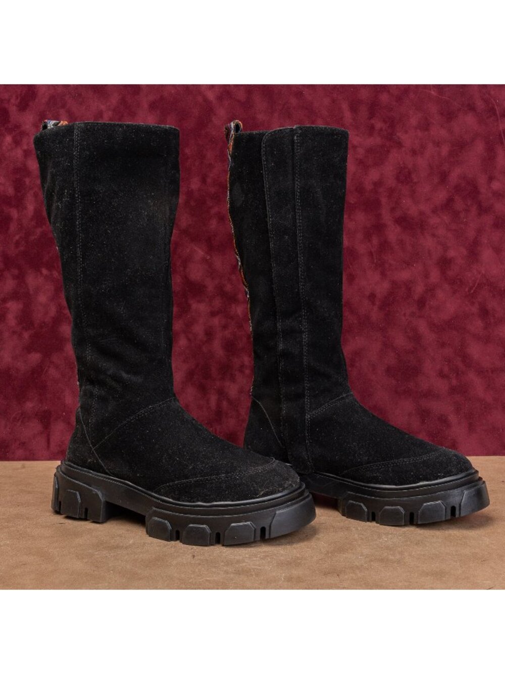 Farm Rio Wmn Festival Party Platform Black Chunky Zip Knee Boots sz 6.5US EUR37